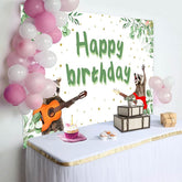 Aperturee - Aperturee Green Plant Guitarist Raccoon Happy Birthday Backdrop